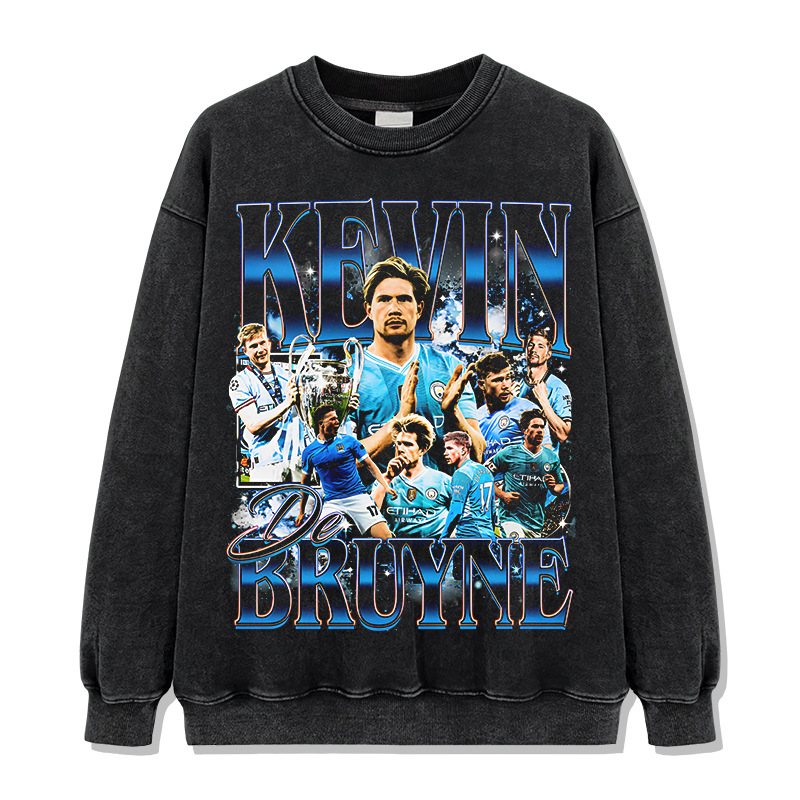 Sudadera negra lavada con cuello redondo / S