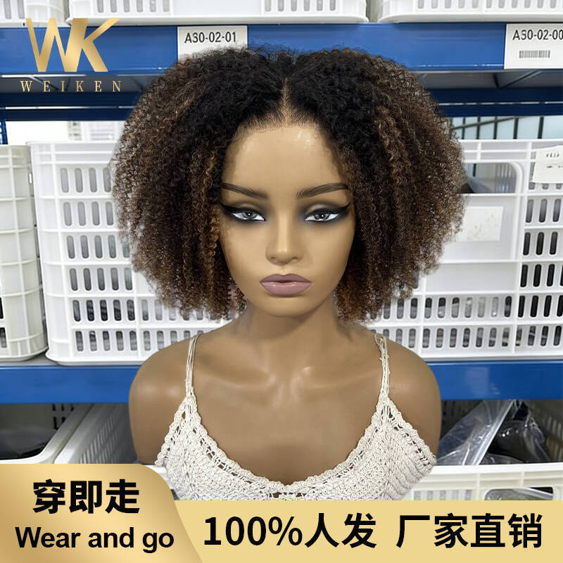 Cross-Border Wig for Women, Short Curly Hair, African Small Curls, European and American Afro Curly Wig, 100% Human Hair