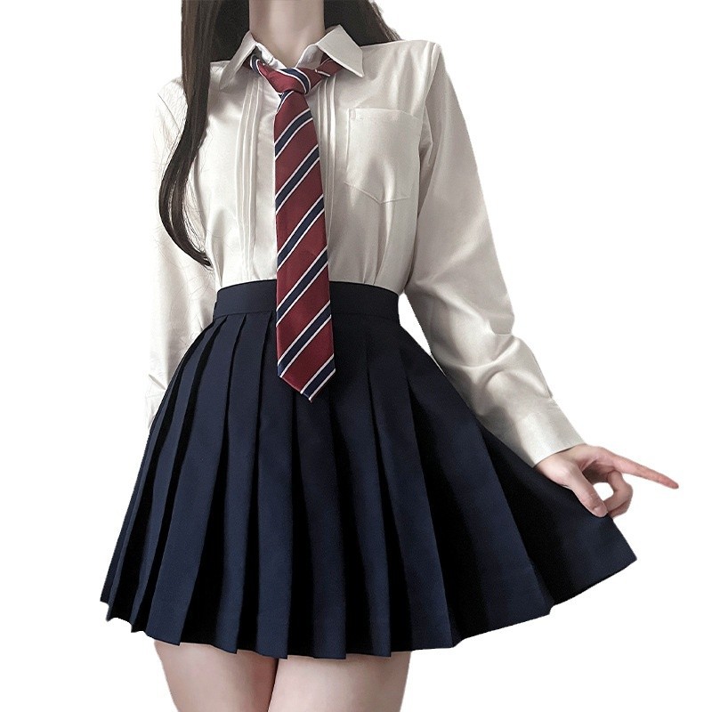 JK 유니폼 단색 주름 치마 짧은 중간 길이 스커트 학생 대학 스타일 올 매치
