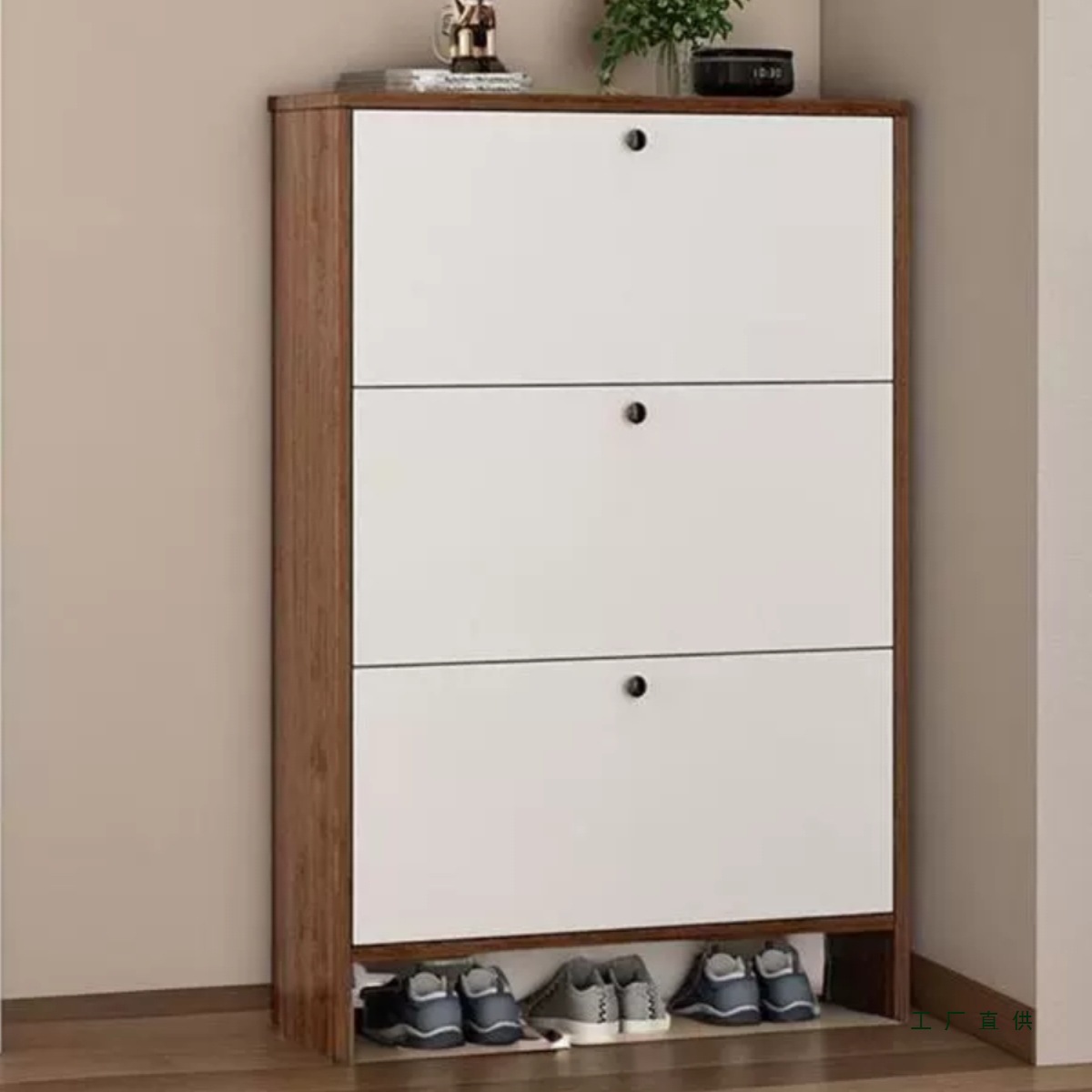 All Solid Wood Extremely Narrow and Ultra-Thin Tipping Shoe Cabinet Entry Door Simple Shoe Rack Large Capacity Entrance Cabinet 15cm Thick
