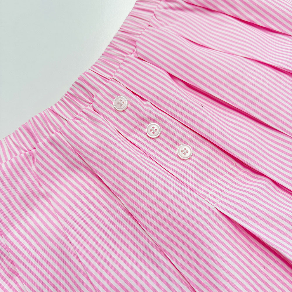 European And American Cross-Border Striped Long Sleeve Shirt Women's Tennis Fashion Casual Elastic Waist Pleated Short_ecoleips.com