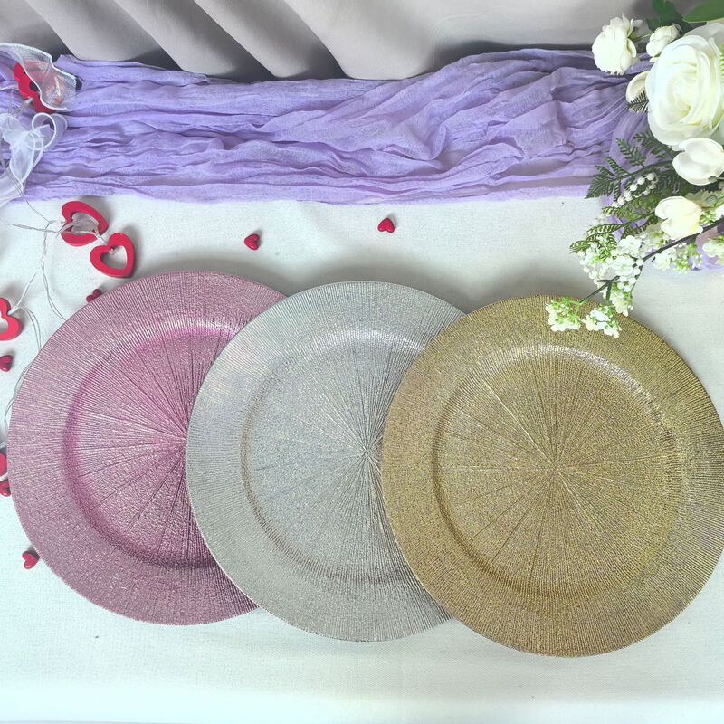 Cross-Border Export Wedding Hotel Dinner Party Gold and Silver Powder Craft Plate Decorative Plate Charger Plate Christmas Cross-Border Export Wedding Hotel Dinner Party Gold and Silver Powder Craft Plate Decorative Plate Charger Plate Christmas