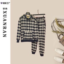 秋冬加绒洋气连帽休闲运动套装通勤小众束脚裤两件套时尚气质女装