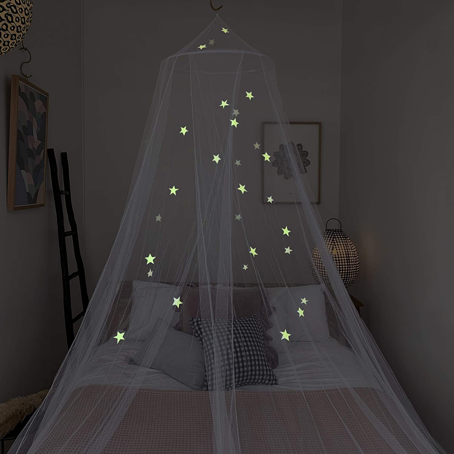 儿童悬挂床罩适用于男女孩床在黑暗星发光的夜星图案适合全尺寸床