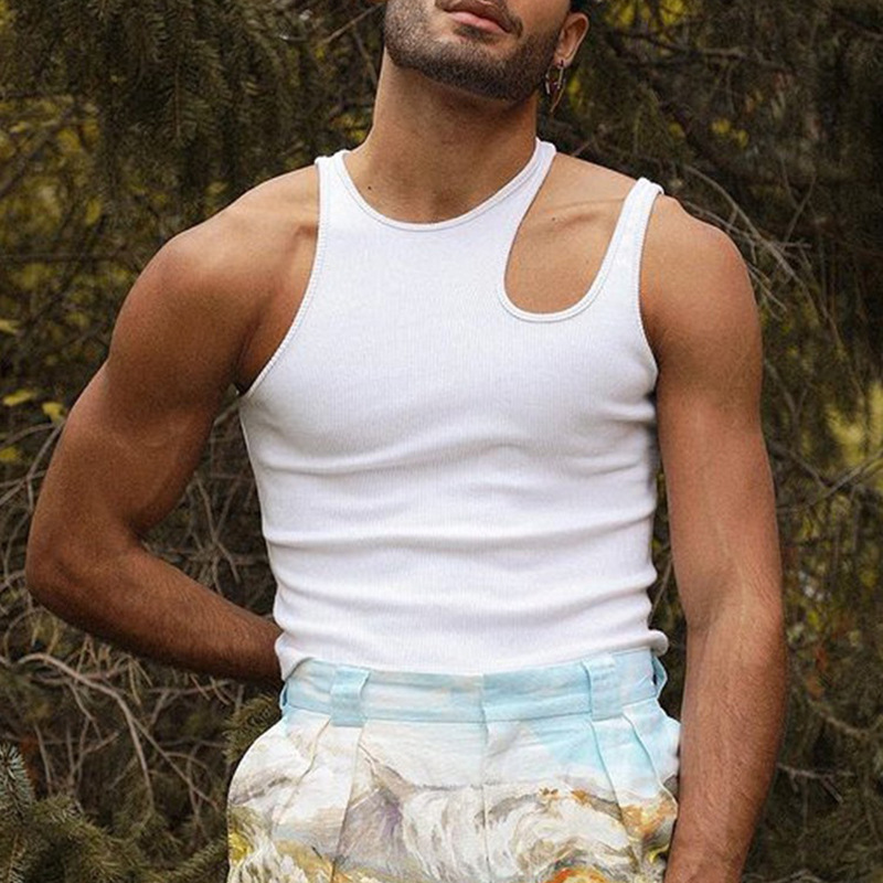 European and American Personality Vest Amazon Hollow Sexy Sleeveless T-Shirt Tight Spring and Summer New Cross-border Men's Base Shirt European and American Personality Vest Amazon Hollow Sexy Sleeveless T-Shirt Tight Spring and Summer New Cross-border Men's Base Shirt