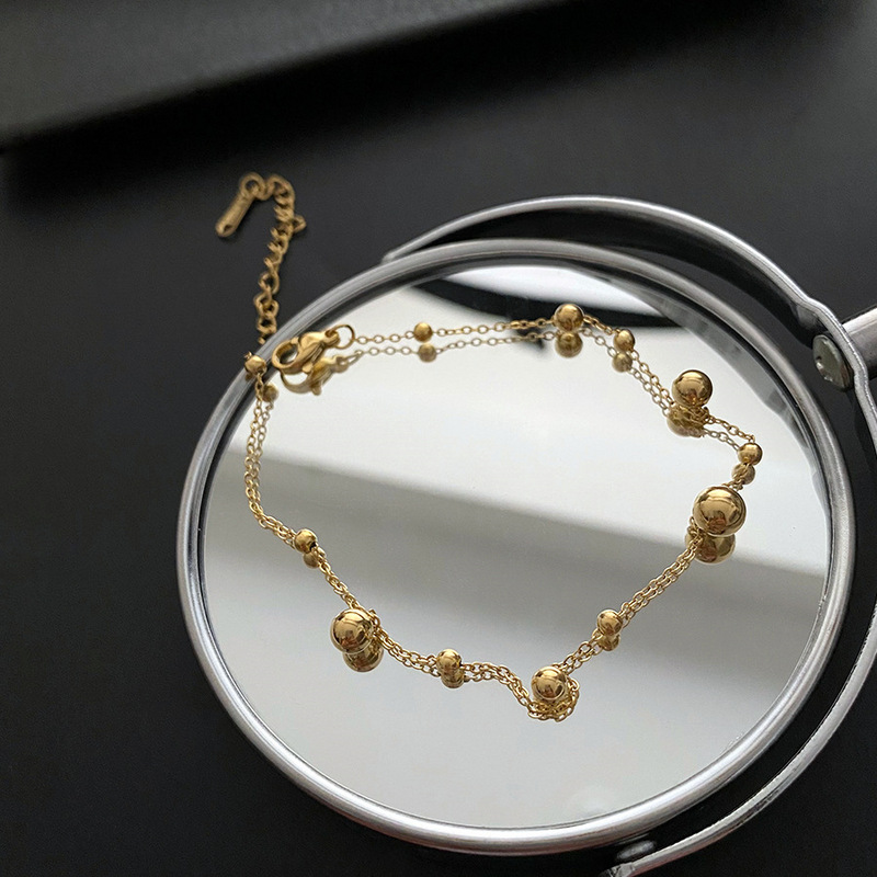 Titanium steel non-fading non-allergic titanium steel color retention transfer beads beads simple golden peas foot chain anklet bracelet