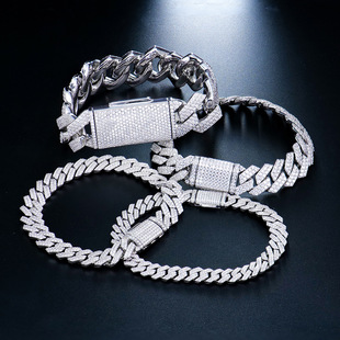 12mm Cross-Border European and American Hip-Hop Gold-Plated Cuban Bracelet Thick Moissanite Men's High-End Handsome Accessible Luxury Cuban Chain