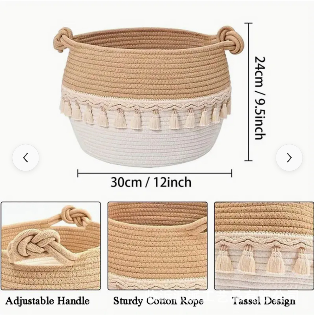 Cesta de almacenamiento de cuerda de algodón especial transfronteriza Cesta de almacenamiento de ropa plegable con manita Cesta de ropa sucia Cesta de flores decorativa