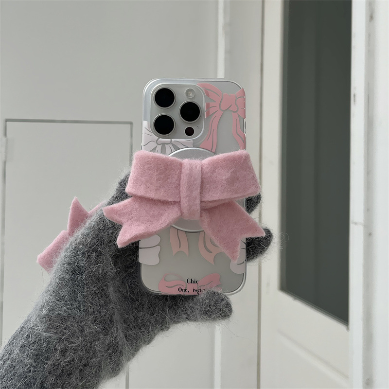 Coque coréenne simple à nœud papillon et étoiles pour iPhone 17/16 Pro Max/15/14, motif cœur girly_voghion.com