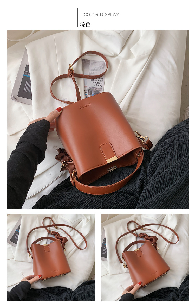Fashion Silk Scarf Solid Color Single Shoulder Bucket Bag display picture 11