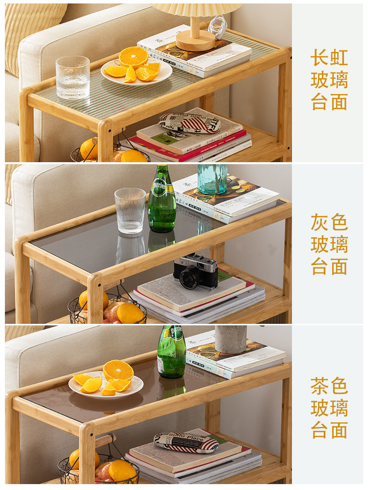 Vidrio de estilo japonés mesa lateral móvil sofá de ratán lado del gabinete del lado del Gabinete sala de estar nogal pequeña mesa de café Mesa de la esquina nuevo