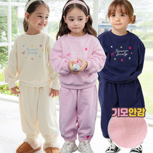 2025冬季新款韩版女童加厚休闲运动套装冬季保暖卡通卫衣两件套