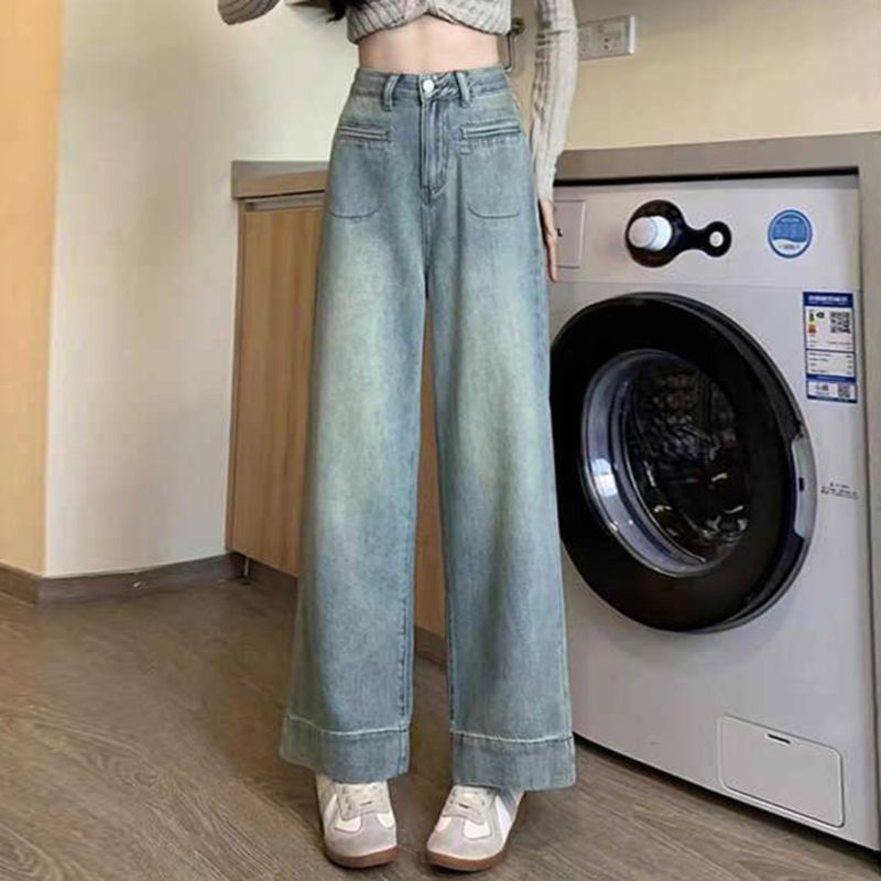 大码深色牛仔裤女夏季2025胖mm高腰宽松小个子显瘦阔腿直筒长裤子|undefined