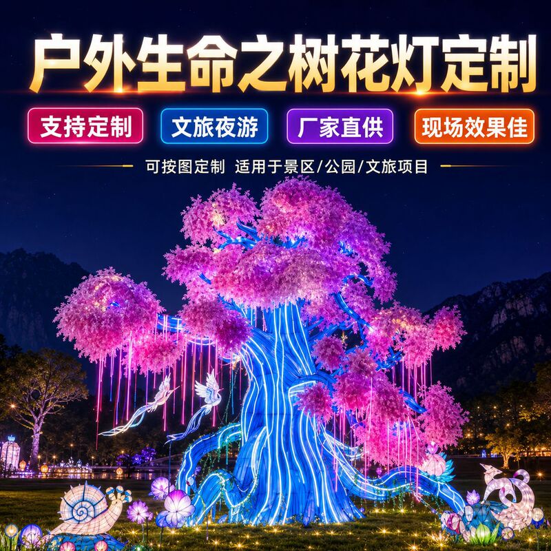 Craftsmanship and Light: New Outdoor Tree of Life Lanterns for Cultural Tourism Areas - Large Illuminated Landscape Tree Light Display
