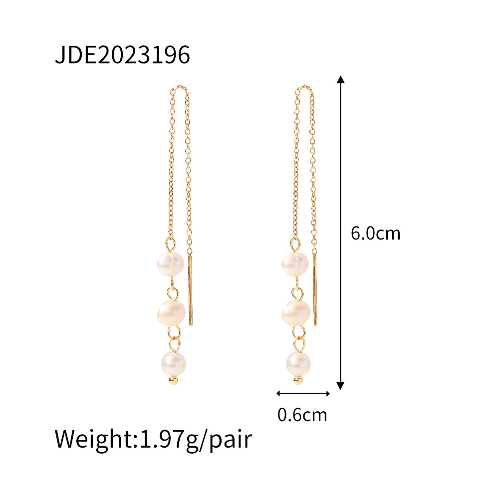Fashion Geometric Stainless Steel Plating Artificial Pearls Ear line 1 Pair