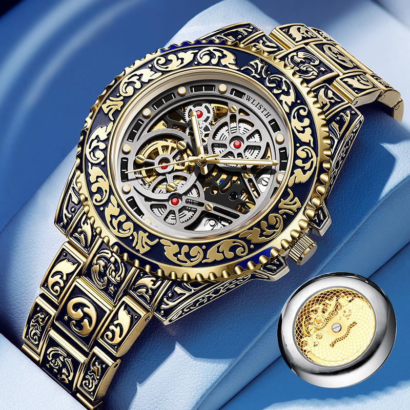 New European and American Style Men's Watch Fashionable Casual Hollow Retro Carved Fully Automatic Mechanical Watch Foreign Trade Watch