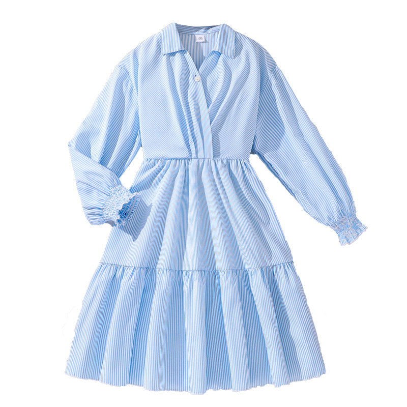 Women's clothing 2024 autumn new long sleeved women's striped shirt dress_voghion.com