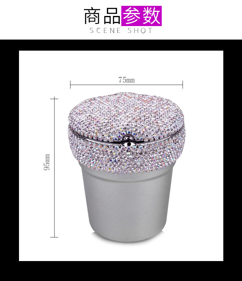 Car Ashtray with Led Light Luminous Multifunctional Ashtray Car Personalized Covered Car Interior Decoration with Diamond