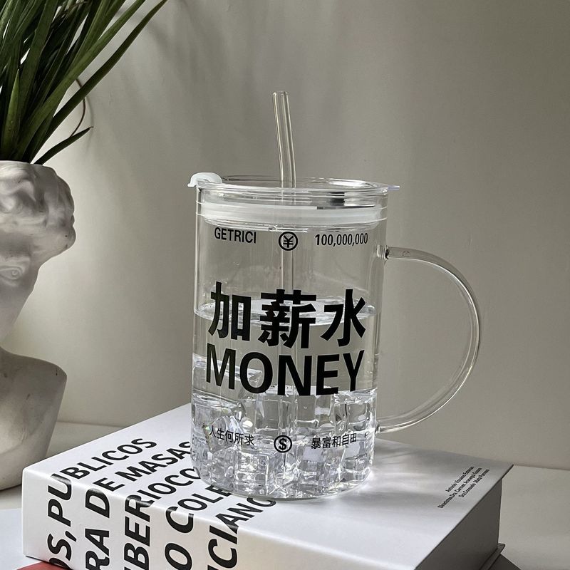 カップ高温耐性オフィスハンドルカップ超大容量ガラス寮 1L ドリンクカップ高ホウケイ酸ストローカップ|undefined