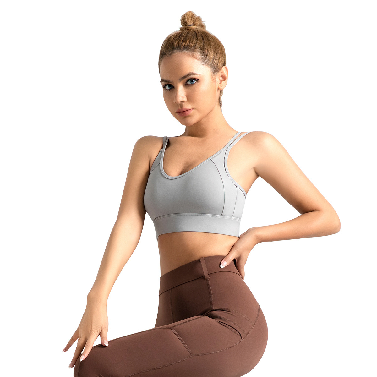 Área transfronteriza de belleza de espalda cruzada ropa interior deportiva cinturón de hombro bra trasero botón de cola cola colaterales ropa interior de yoga