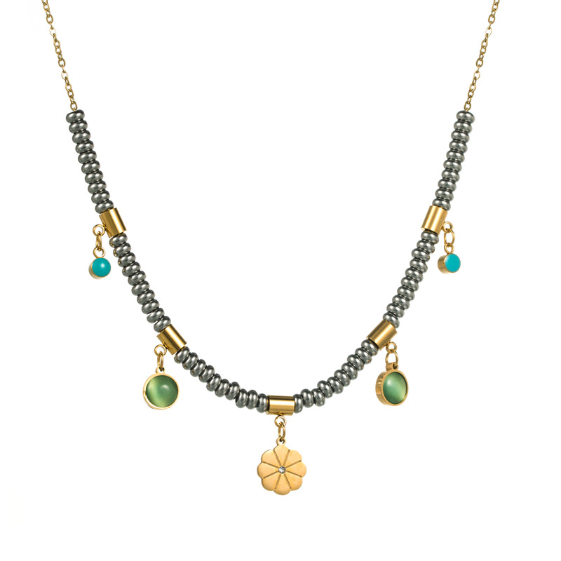 Fashion Geometric Titanium Steel Plating Artificial Gemstones Pendant Necklace Colorza_colorza_6