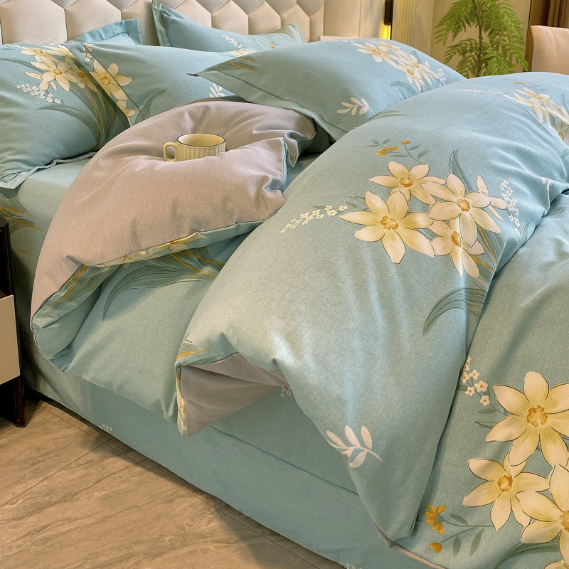 Sábanas de algodón para la piel, ropa de cama de cuatro estaciones, cubierta de edredón grueso de alta calidad, 100 algodón pulido, cuatro piezas