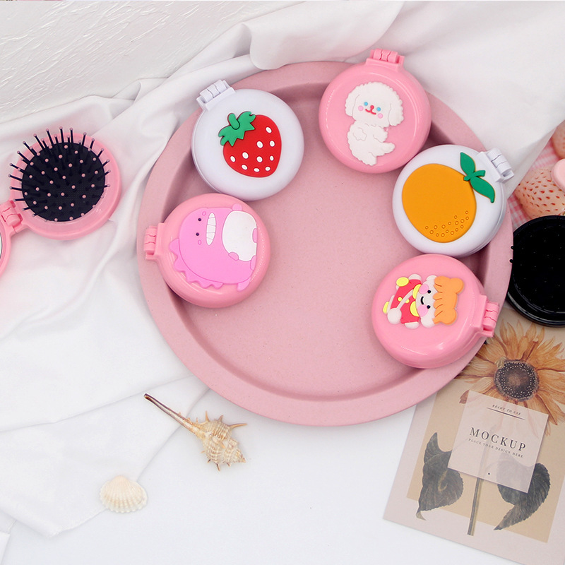 Ins coreano corazón de la niña peine portátil portátil estilo elegante flor de aire peine con espejo de maquillaje peine plegable
