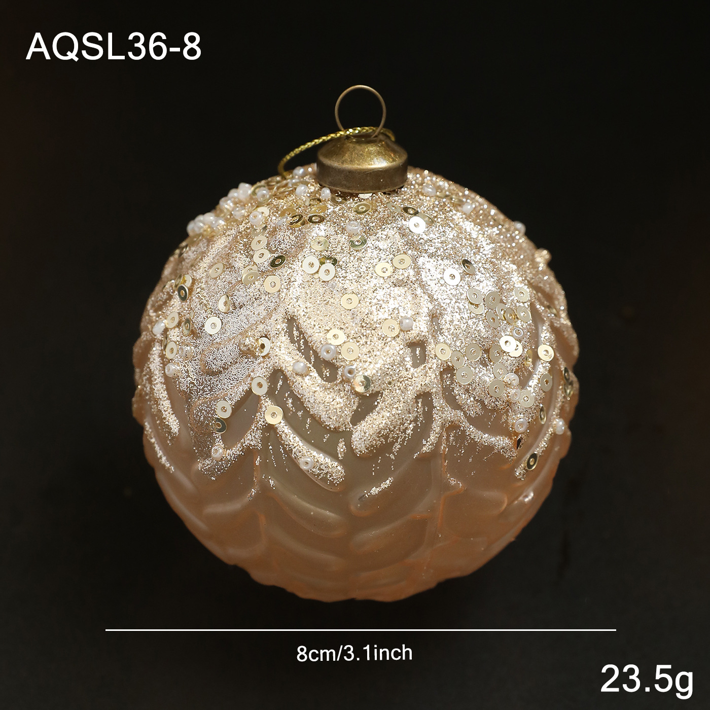 Nuevo producto 8CM bola de Navidad color champán oro polvo retro árbol de Navidad colgante bola decoración colgante diseño colgante