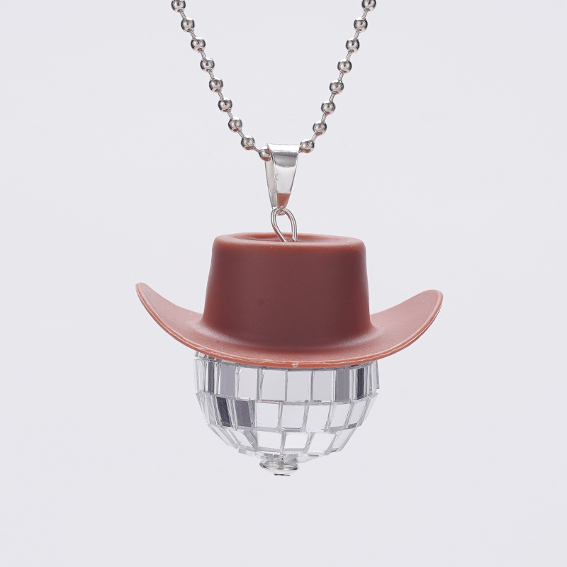 2023 Comercio exterior transfronterizo nueva bola de cristal colgante sombrero de vaquero discoteca espejo bola collar europeo y americano accesorios creativos