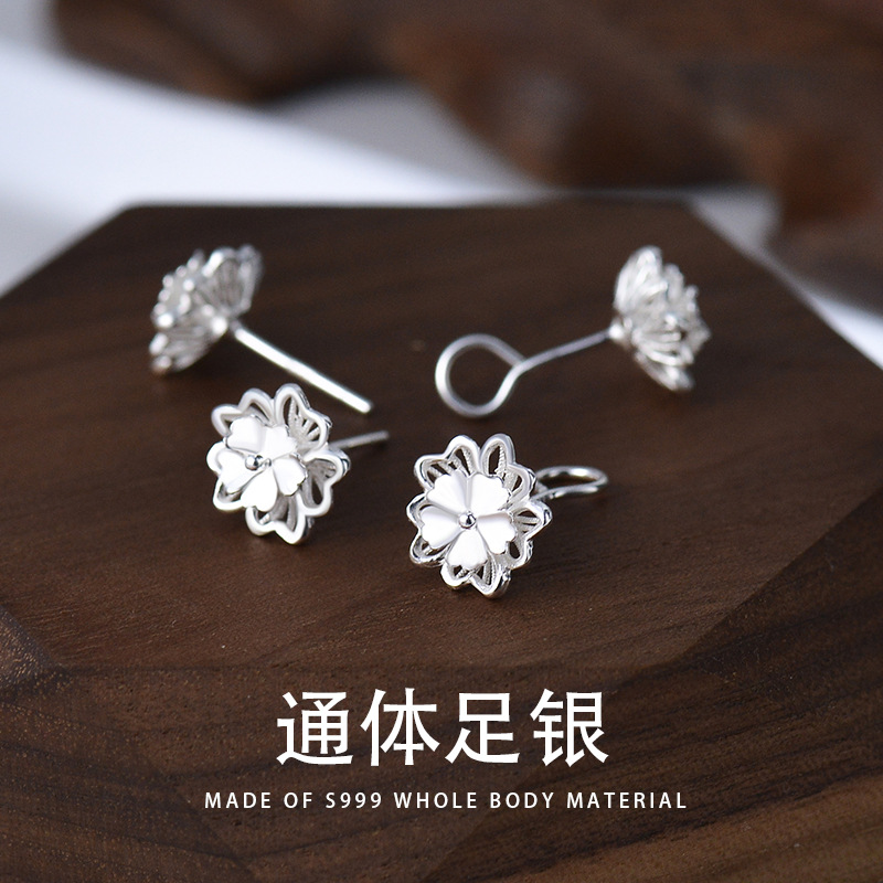 S999銀耳蝸釘森系花朵鏤空耳釘女小清新甜美睡覺不用摘耳環耳勾飾
