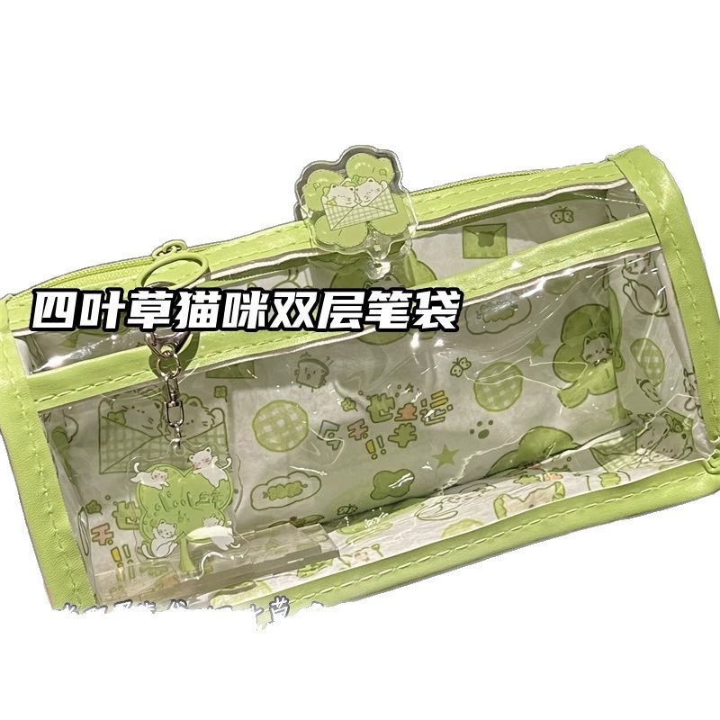 桔沐臻 Double-layer high quality cute genuine handheld pencil case, cat