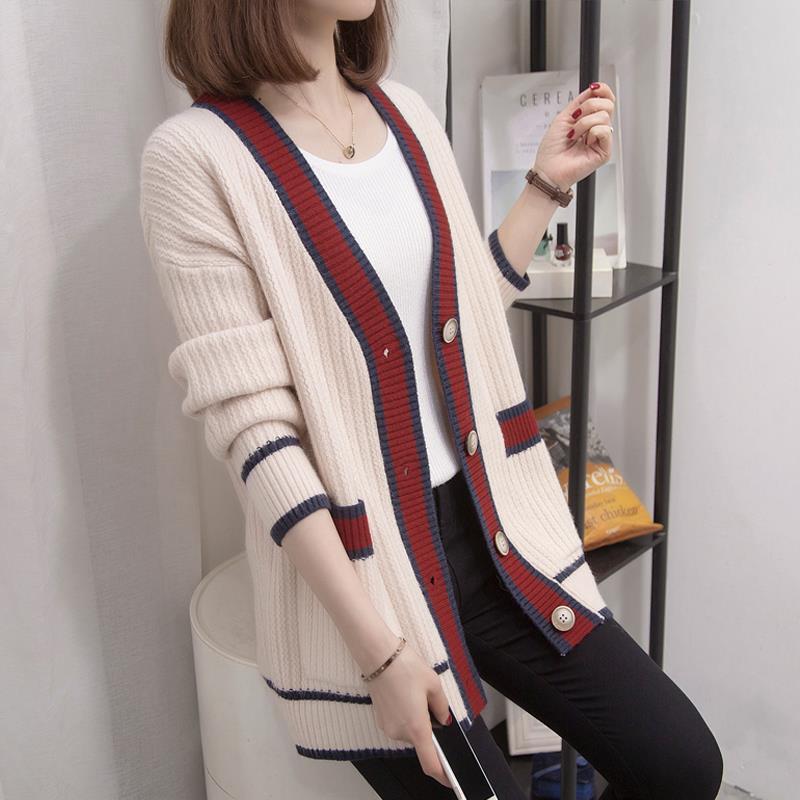 V-Neck Tweed-Style Sweater Cardigan for Women, 2026 Spring and Autumn New Style, Loose Outerwear, Thickened Knit Cardigan