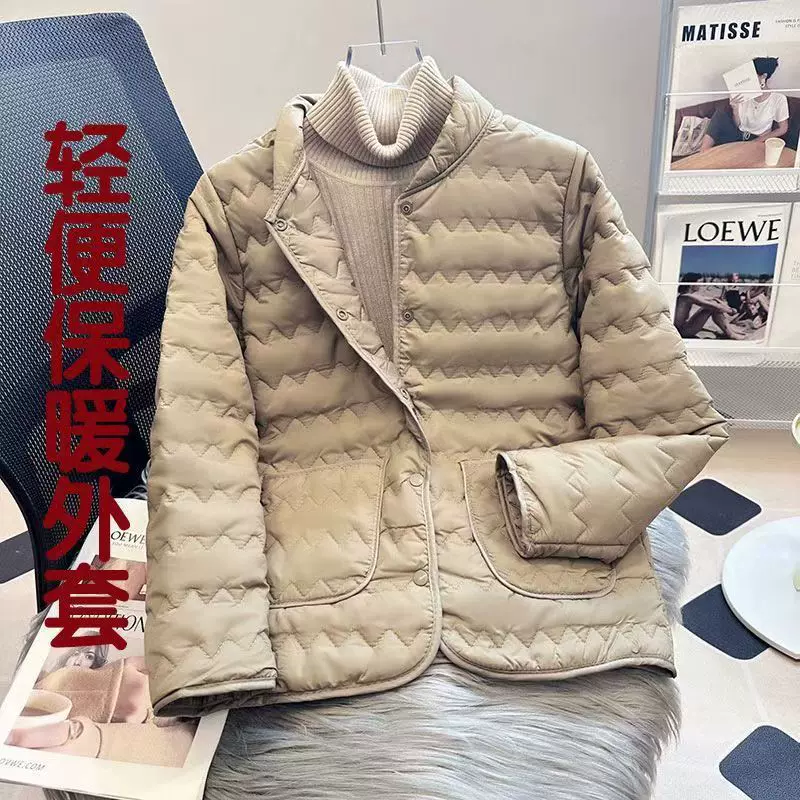 短款女士棉服现货薄款波浪条纹小香风冬款女士外套棉衣打底短外套