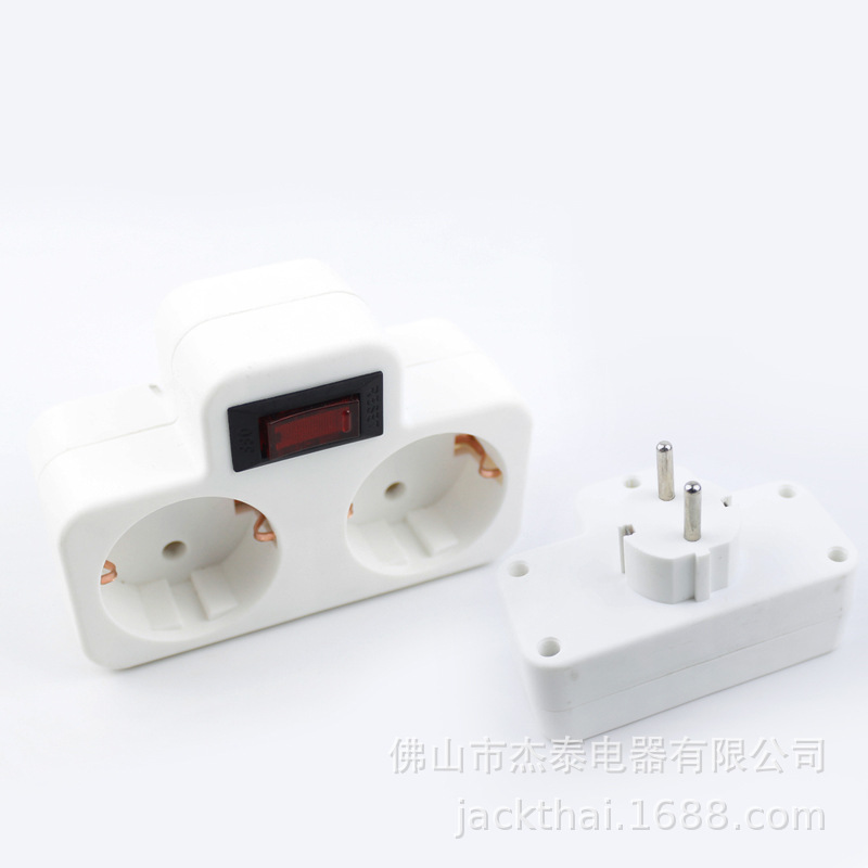 欧标一转二开关转换插座,德法葡萄牙匈牙利旅游电源适配,16A250V
