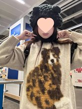 美式马海毛小狗印花针织套头毛衣女款秋冬慵懒风宽松休闲长袖上衣