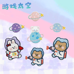 Nana's New Cute Cartoon Bear Embroidered Fabric Sticker Small Rabbit Game Space Planet Sticker Bag Packaging Decor Self-adhesive