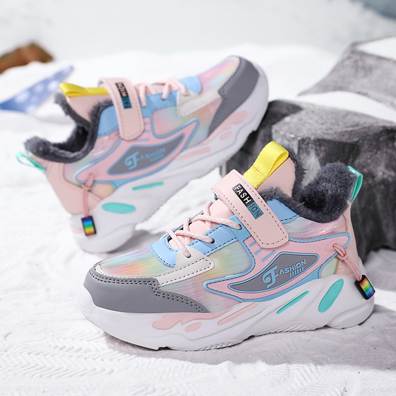 Zapatos de invierno de algodón cálido para niños, niñas, niños, niños, zapatos de correr casuales, velcro