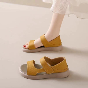 Taizhou Texture Wholesale Sandals, Fashionable and Simple Open-Toe Round-Toe Women's Shoes, Thick-Soled Fairy Style One-Strap Beach Sandals