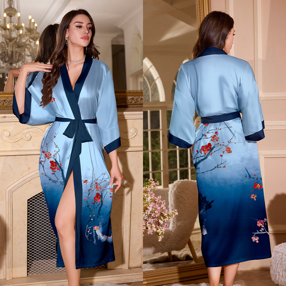 Pijamas transfronterizos de talla grande para mujer, verano, hielo, seda, estilo de lujo ligero, camisón suelto, albornoz, servicio a domicilio WP22317