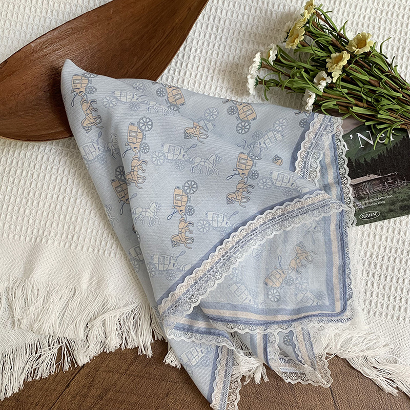 Bufanda de seda, bufanda cuadrada pequeña, sensación de alta calidad, nuevo pañuelo de encaje francés, diadema pastoral femenina de verano, cinta para el cabello atada