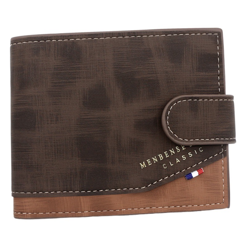 MenBense Korean-style Hinge Bronzing Printed Men's Wallet Short Buckle Three-fold Frosted Men's Wallet