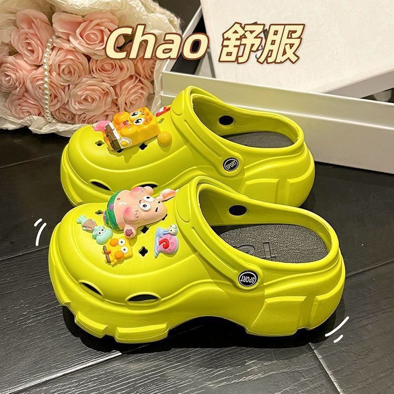 Croc Shoes Women's Summer New Internet Celebrity Thick-soled Baotou Shit-feeling Outerwear Increased Cartoon Spongebob Squarepants Sandals