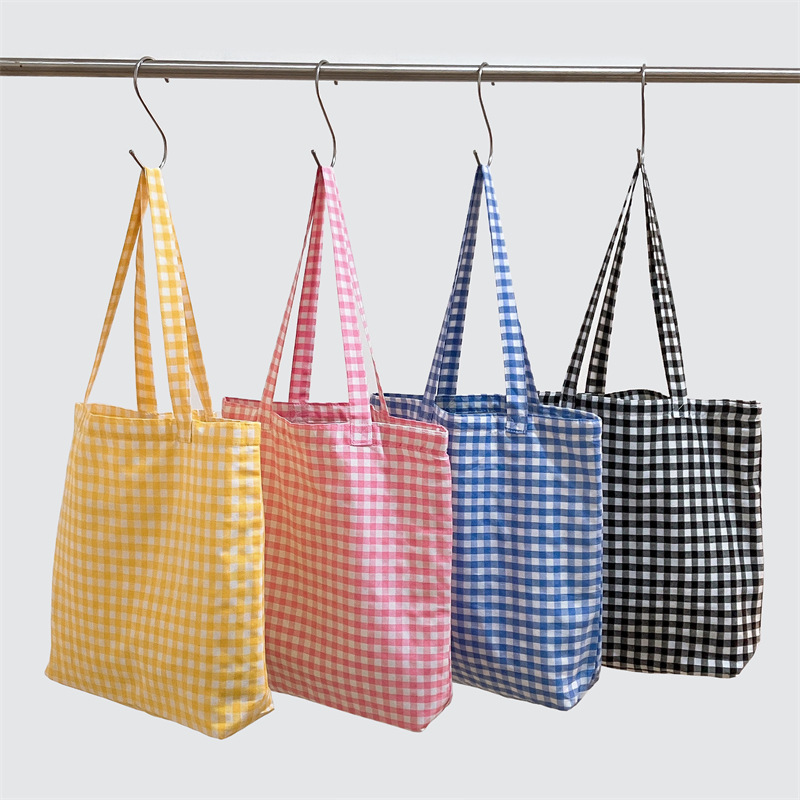 Lattice Pattern Women's Classic Style Lattice Canvas Shopping Bags