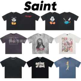 跨境SAINT Michael Vintage水洗做旧破洞复古高街短袖T恤男女潮棉