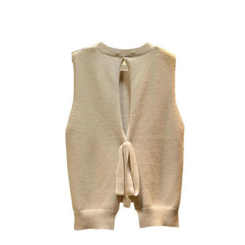 Women's Spring and Autumn New Solid Color Knit Cardigan Vest Top with Korean Style Back Ties, Fashion Simple Loose Matchable Shoulder Cardigan