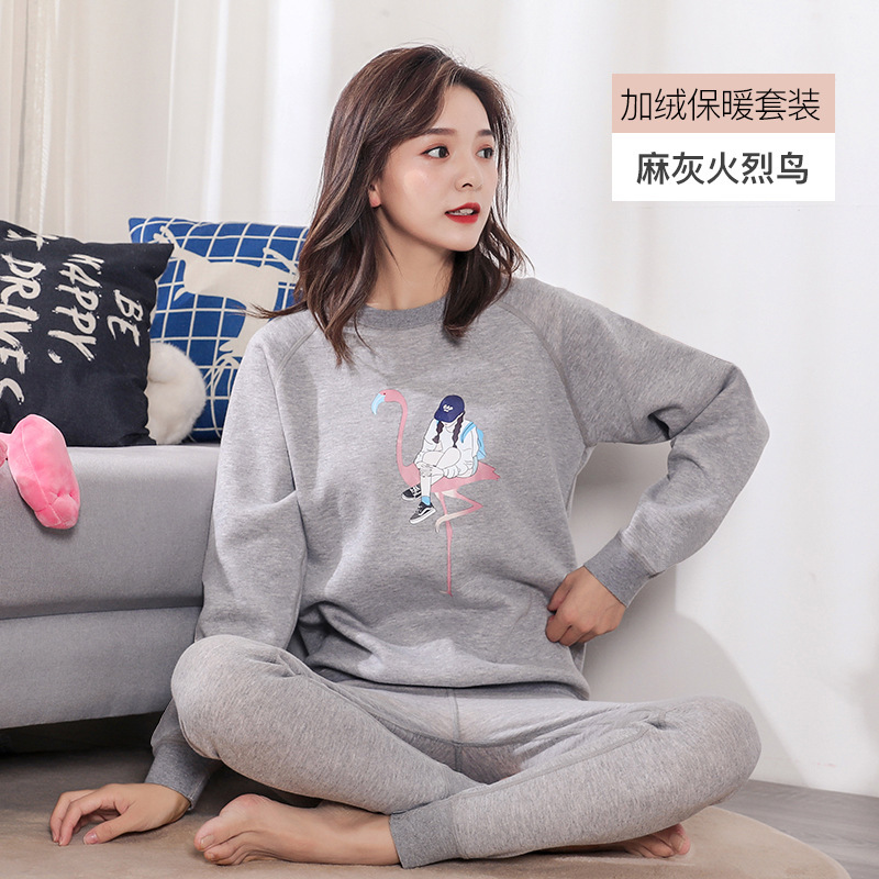Forrado de lana gruesa ropa interior térmica traje femenino chica cuello redondo estudiante puede usar fuera bottoming suéter de algodón invierno ventas de la fábrica