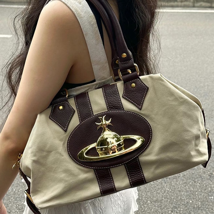 2024 캐주얼 올 매치 레트로 캔버스 휴대용 언더암 가방 볼링 백 대용량 토트 백 여성용 가방 새로운