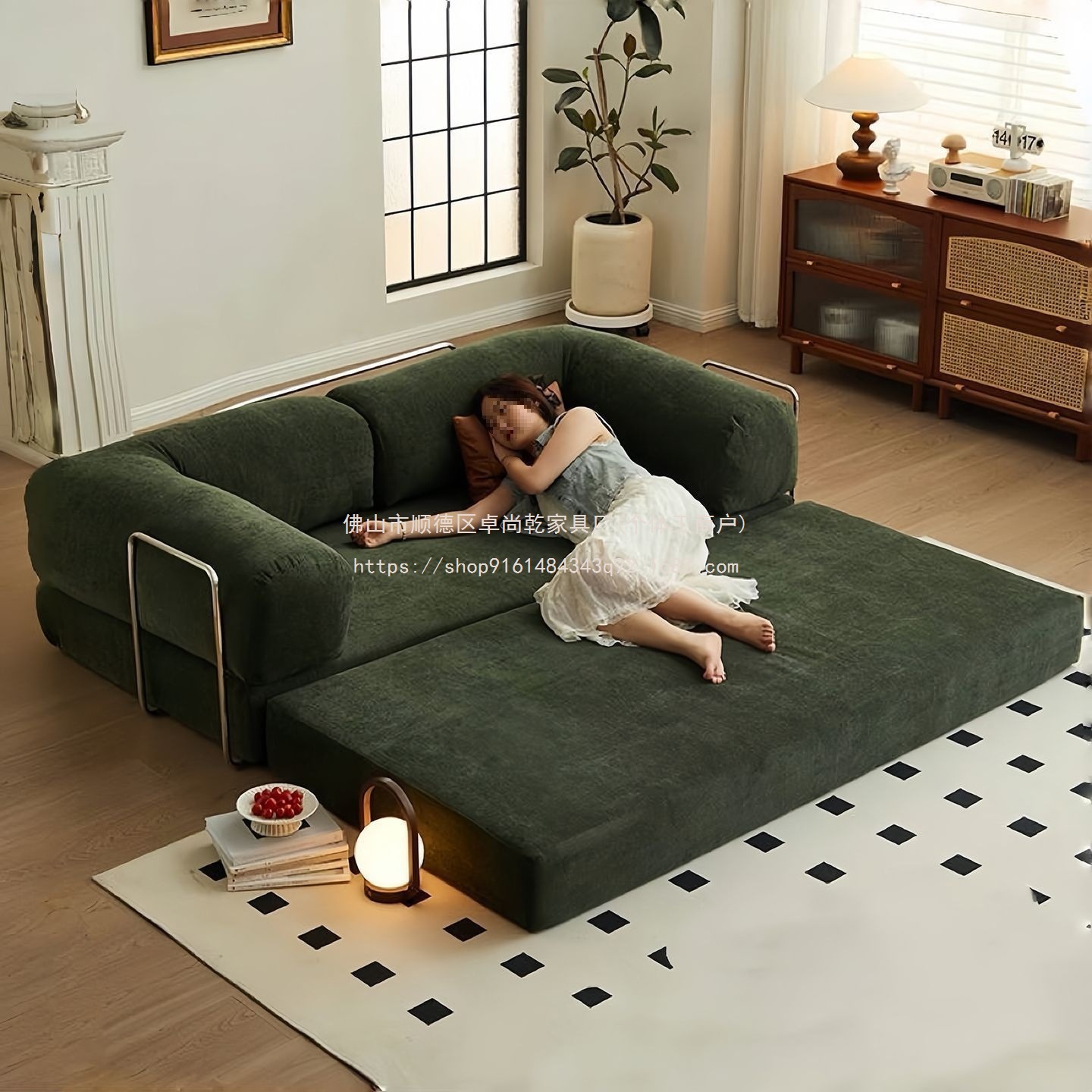 Zhuo Shangqian sofá perezoso sofá antiguo sala de estar compacta doble módulo de tela de doble uso plegable