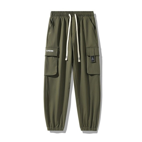 Men's Loose Ankle Hem Cargo Pants for Autumn/Winter, Relaxed Style, 9-Inch Athletic Pants, Trendy