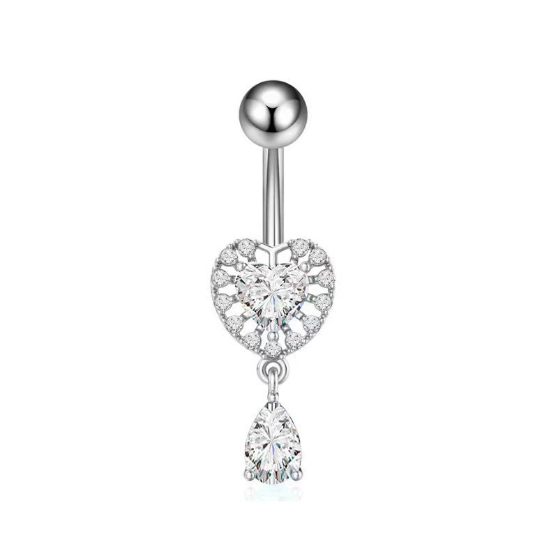 Nuovo ciondolo a forma di cuore a goccia d'acqua in zirconi con fiocco, gioiello per piercing all'ombelico, vendita all'ingrosso transfrontaliera su_voghion.com